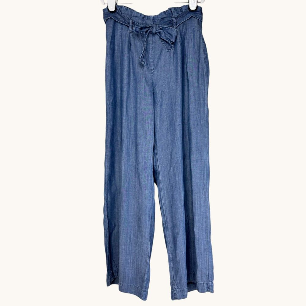 Ci Sono Tencel Blue Paperbag Pants High Waist Wide Leg Med